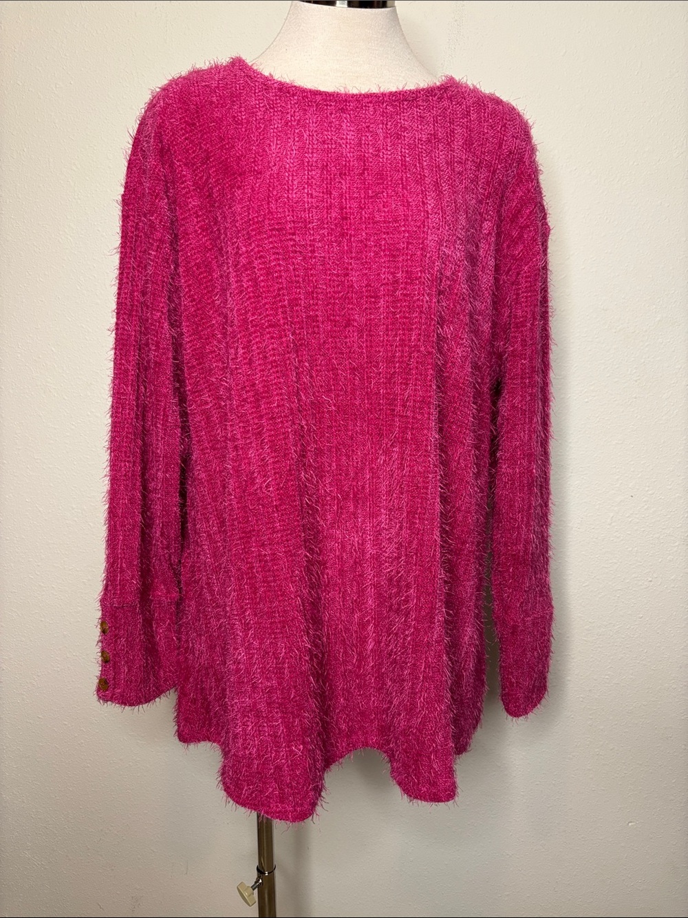 Lane Bryant Fuzzy Crewneck Sweater in Hot Pink